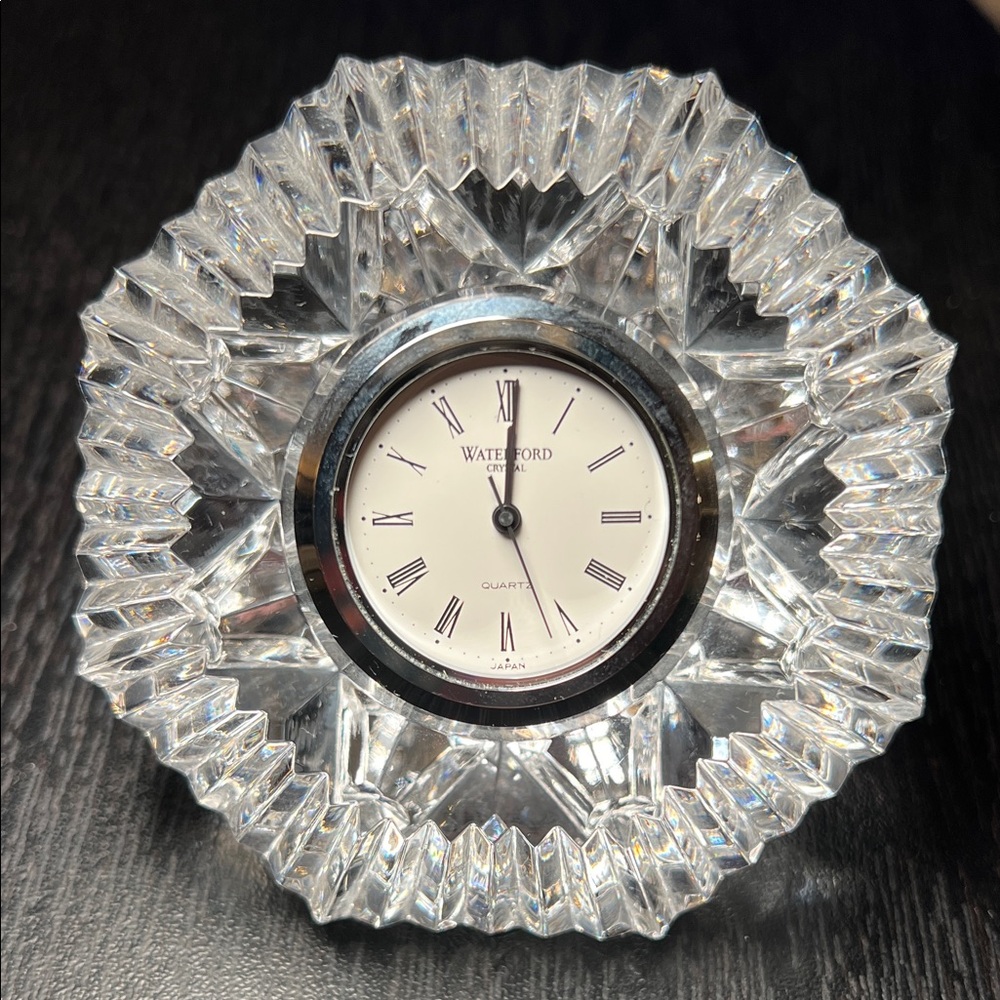 Vintage Waterford Crystal Lismore Diamond Paperweight Desk Clock Gift